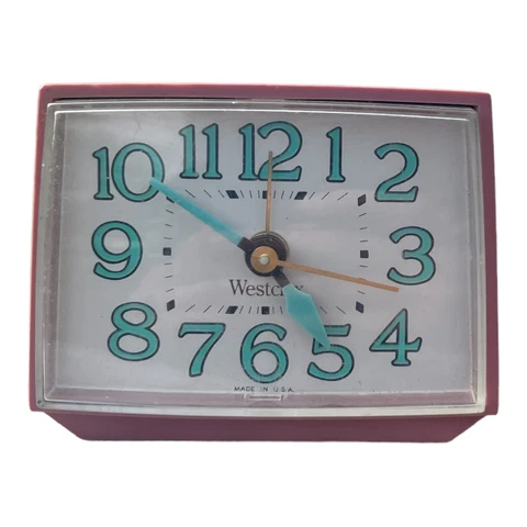Vintage Pink Glow in dark 70s Westclox Dialite Alarm Clock 22090 USA Made HTF Cover