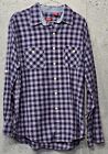 IZOD Mens Purple Blue Plaid 100% Cotton Long Sleeve Button Down Pocket Shirt L