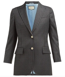 NWT Gucci Lettered Logo Pinstripe Dark Gray Wool Blue Blazer Jacket 46 10 $3290 - Picture 1 of 12