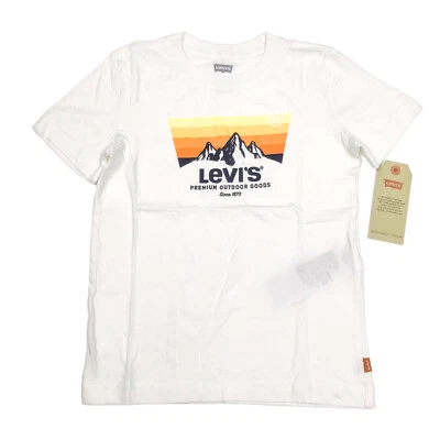 Camiseta Levi's masculina tamanho 6 M gola redonda Mountain Premium branca externa nova com etiquetas - Imagem 1 de 4