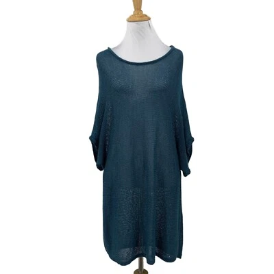 Eileen Fisher 羊毛束腰外衣女式 M 中号蓝绿色开口缝懒人弹力衬衫 — 第 1/4 张图片