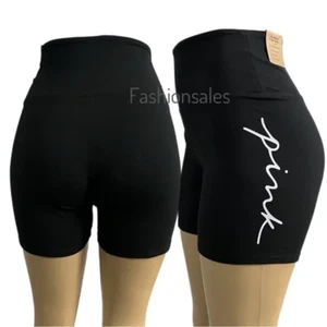Pantaloncini bicicletta Victorias Secret rosa attivo cotone morbido vita alta 6"" neri XLarge - Foto 1 di 7