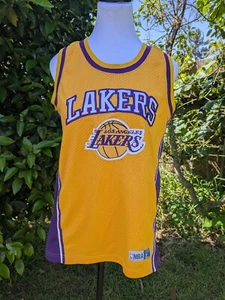 VTG Youth Large Los Angeles Lakers Jersey Gold Purple Embroidered NBA Logos - Picture 1 of 10