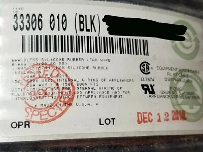 Belden 33306 #6awg conexão de silicone sem trança/fio de chumbo 150C 600V preto/10 pés - Imagem 1 de 4