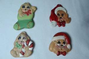 Vintage Ceramic Handpainted Dog Christmas Tree Ornaments Set of 4 SUPER CUTE SET - Picture 1 of 12