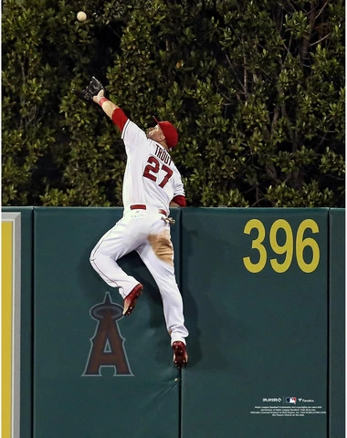 Mike Trout Los Angeles Angels Unsigned Wall Catch Photograph Cover
