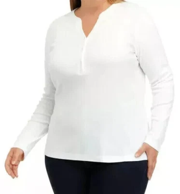 Chaps Size 1X Ivory Henley Knit top, long sleeves, 100% cotton, NWT - Image 1 of 3