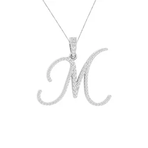 REAL Moissanita Letra M Inicial Colgante 18" Cadena Chapada en Oro 14k Plata - Imagen 1 de 18