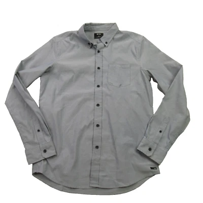 Camisa Oakley Para Hombre Mediana Manga Larga Botón Delantero Gris Calce Ajustado Bolsillo Foto 1 de 4