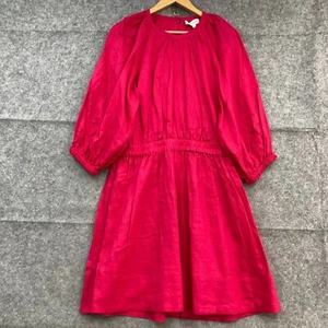 Witchery Linen Dress Womens 12 Fuchsia Pink Long Sleeve Lined Elastic Waist40330 - Picture 1 of 10