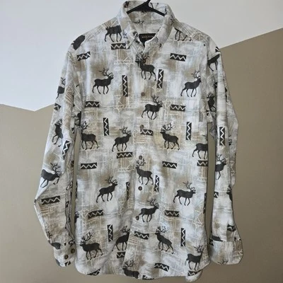 Woolrich Vintage Rare Heavy Flannel Elk Animal AOP Button Shirt Mens Size Medium - Image 1 of 4