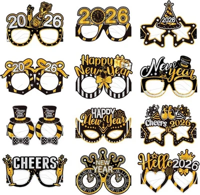 12 PIEZAS Gafas de Año Nuevo, Divertidas Gafas de Papel para Fiesta de Nochevieja Fotomatón Prop Foto 1 de 4