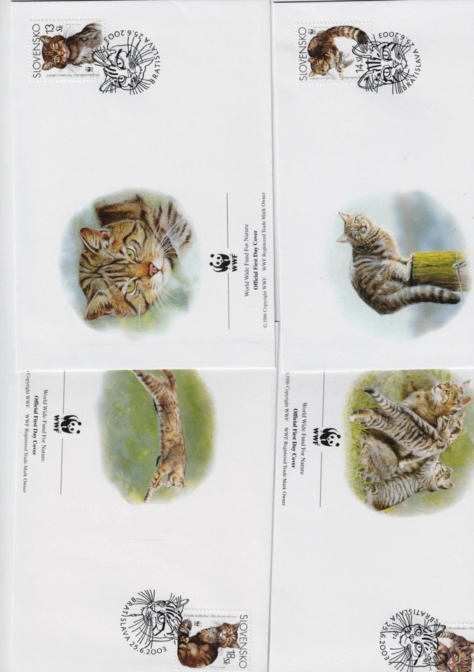 Slovaquie  Série de 4  enveloppes 1° jour  Théme chats - Photo 1/1