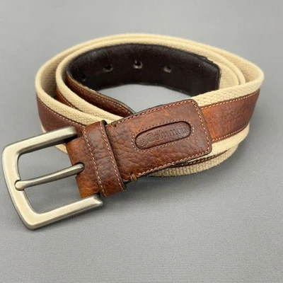 Cinturón informal Columbia para hombre de lona con ribete de cuero hebilla plateada talla 42 Foto 1 de 4