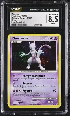 CGC 8.5 Holo Bleed Mewtwo 2008 Majestic Dawn 9/100 Holo Pokemon Card - Image 1 of 2