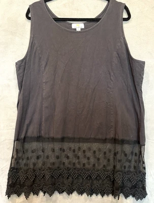 Regata Kathleen Kirkwood cinza conforto com acabamento em renda - Feminina 3X - Imagem 1 de 4