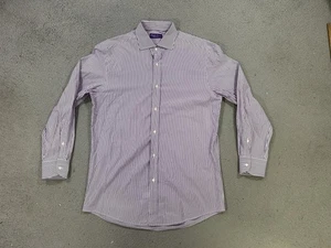Ralph Lauren Purple Label Shirt Mens L 16 Striped Button Up Dress Made In Italy - Picture 1 of 13
