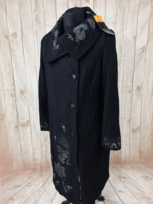 Ann Harvey Black Coat Size 20 Overcoat Boiled Wool Floral Beaded Embroidered NEW - Image 1 of 4