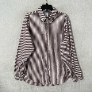 Brooks Brothers Mens Button Shirt Maroon Stripe XL Cotton Long Sleeve Collar - Picture 1 of 6