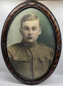 Antiker patriotischer ovaler Bilderrahmen Holz Militär Adler Flagge flaches Glas 23 Zoll hoch - Bild 1 von 14