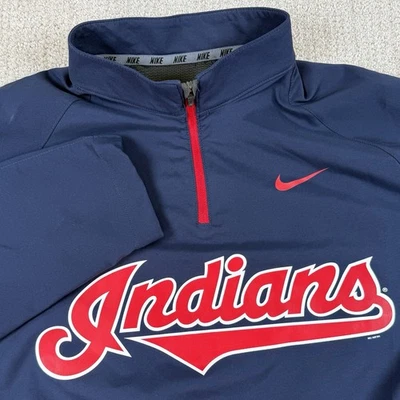 Nike Men’s Medium Cleveland Indians Blue 1/4 Zip Windbreaker Pullover Jacket - Image 1 of 4