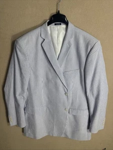 Saddlebred 52L Light Blue Seersucker Striped 2 Button 100% Cotton Blazer 52XL - Picture 1 of 14