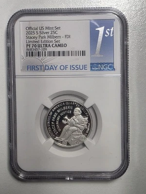 2025 S Silver Quarter 25c Woman proof NGC PF70 First Day - Stacey Park Milbern  - Image 1 of 3