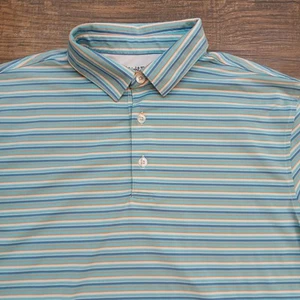 Straight Down Polo Mens Medium Blue Striped Golf Performance Stretch Flex - Picture 1 of 9