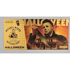 Billete de Halloween Michael Myers and Friends chapado en lámina de oro de 24k coleccionable - Imagen 1 de 7