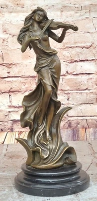 Escultura de violinista de bronce artesanal - Art Deco estatuilla femenina decoración del hogar arte Foto 1 de 4