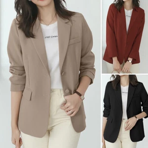 Womens Ruched Sleeve Fully Lined Blazer Collared Casual Ladies Formal Jacket Top - Picture 1 of 14