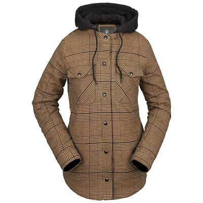 VOLCOM Womens 2023 Snowboard Snow - HOODED FLANNEL JACKET - CARAMEL - Image 1 of 3