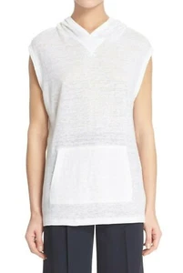 VINCE Sleeveless Hooded Linen Tee - White Size XXS - Picture 1 of 10