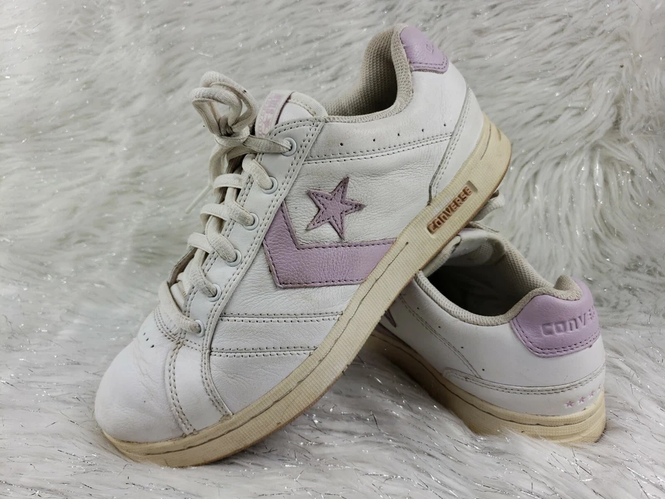 CONVERSE ALL STAR Mujer Talla 8.5 Blanco Lila Púrpura Cuero Tenis Zapatos Foto 1 de 4