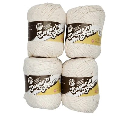 Spinrite Lily Sugar 'n Cream Cotton Yarn Solids Ecru 4 ounces 200 Yards Lot of 4 - Image 1 of 4