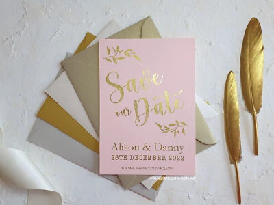 Convites de casamento cartões Save the Date. 3 AMOSTRAS economiza ouro rosa  - Imagem 1 de 4
