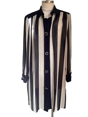 Vintage Shirt Dress Size 14 16 Jacket Navy Blue White Stripe Danish Designer - Imagem 1 de 4