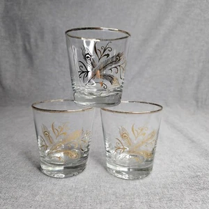 Set Of 3 Vintage Gold Peacock Old-Fashioned Tumblers Glasses Cocktails - Picture 1 of 16
