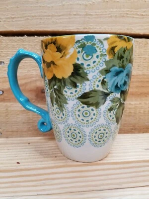 Taza con leche The Pioneer Woman Rose Shadow Jumbo 24 onzas verde azulado vintage Foto 1 de 4