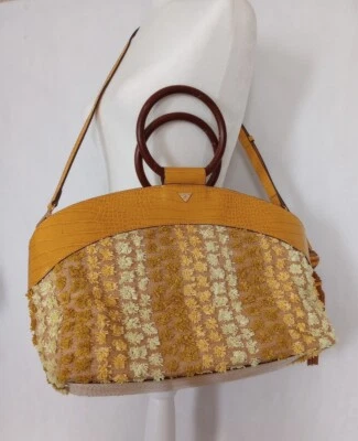 Sam Edelman Straw & Leather Handbag Purse Wooden Handles w/ Shoulder Strap - Image 1 of 4