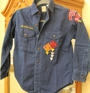Vintage Official Boy's / Child's Cub Scout Navy Blue Uniform Shirt w/Patches - Picture 1 of 5