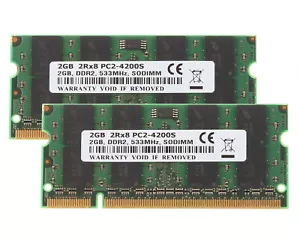 4GB RAM 2X2GB 2 G 2RX8 PC2-4200S DDR2 533Mhz Notebook Laptop Memory SODIMM CL4 - Picture 1 of 10