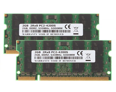 4GB RAM 2X2GB 2 G 2RX8 PC2-4200S DDR2 533Mhz Notebook Laptop Memory SODIMM CL4 - Image 1 of 4
