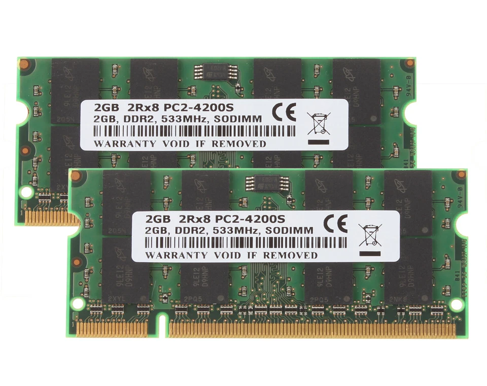 4GB RAM 2X2GB 2 G 2RX8 PC2-4200S DDR2 533Mhz Notebook Laptop Memory SODIMM CL4 - Image 1 of 4