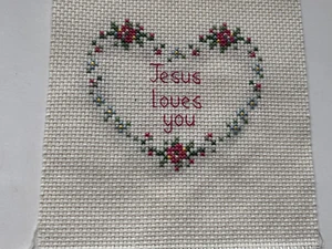 Lot of 2 --Completed Cross Stitch 'Jesus Loves You' Motif - Picture 1 of 5