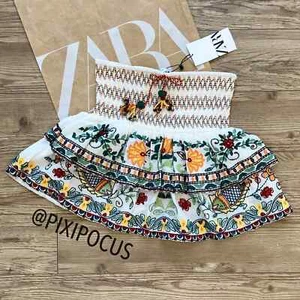ZARA NUOVA GONNA RICAMATA A STRATI SMOCKED 100% COTONE MULTICOLORE XS - SMALL - Foto 1 di 12