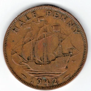 1942 Great Britain Half Cent  ~ YOU GRADE IT ~ PLEASE SEE THE SCAN    stk 2 - Picture 1 of 4