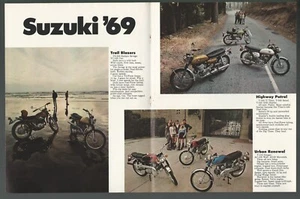 1969 SUZUKI motorcycle 4-page advertisement, Suzuki bikes print ad - Picture 1 of 6