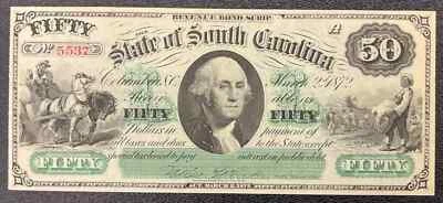 1872 United States South Carolina - $50 Dollars Revenue Bond Scrip - Gem Unc. - Image 1 of 2