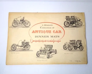 VTG Historic Collection Antique Car Hand Sketched Laminated Dinner Mats Set of 6 - Picture 1 of 12